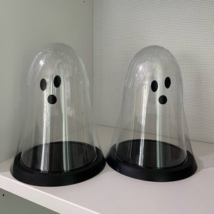 Set of 2 - Target Bullseye Glass Ghost Figurine Decor Jar Halloween